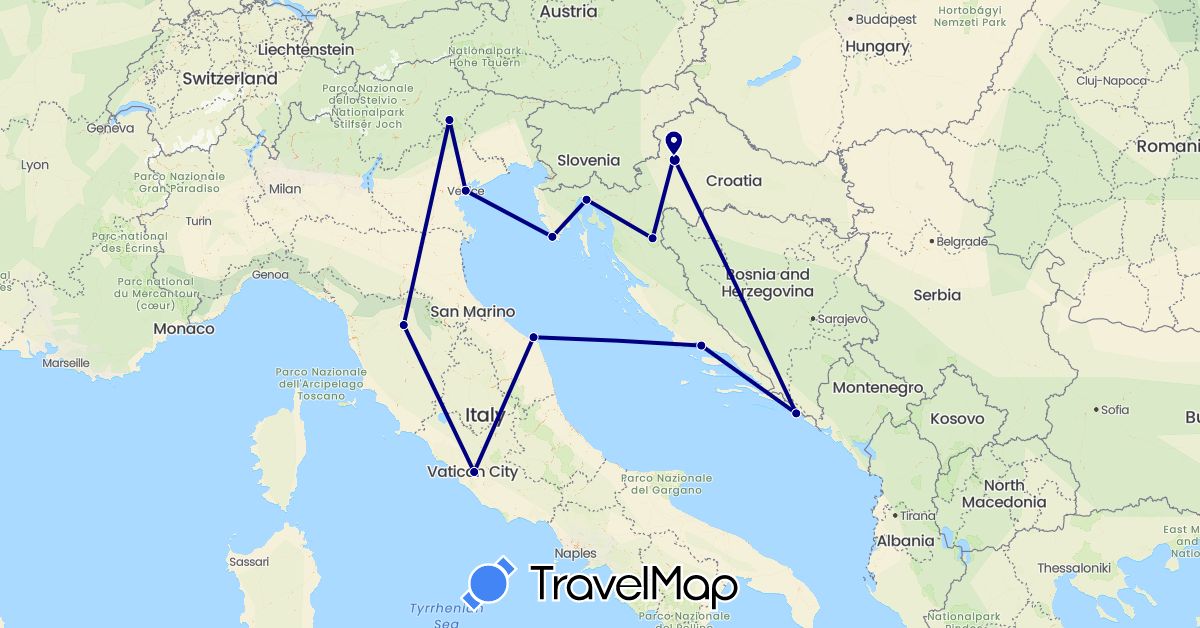 TravelMap itinerary: driving in Croatia, Italy (Europe)